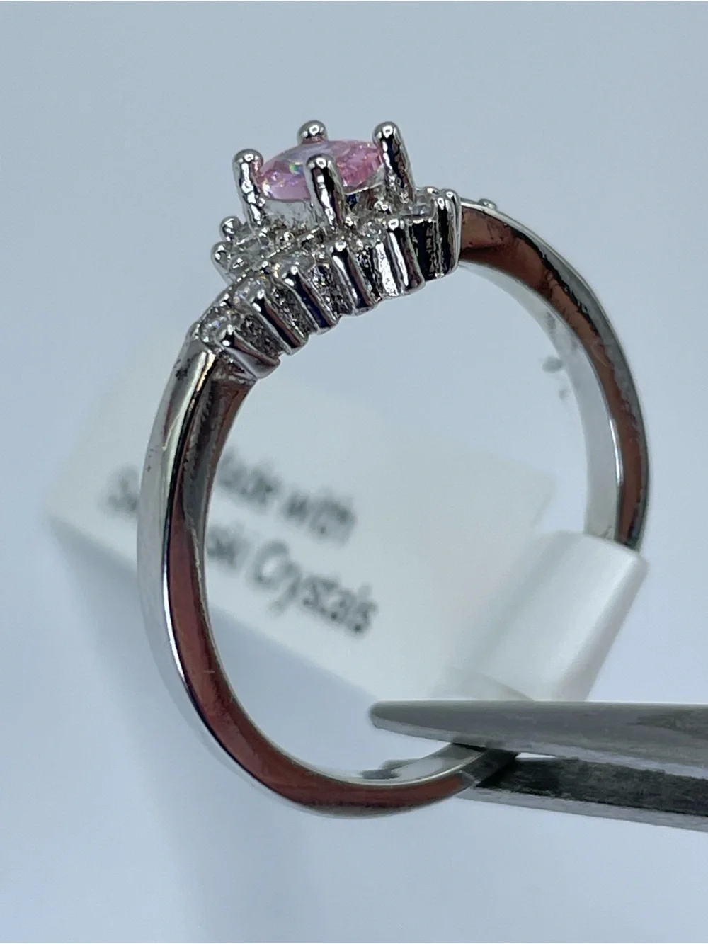 Swarovski Crystal Elements Pink Oval Cut Crystal Halo Dainty Ring Sz 10